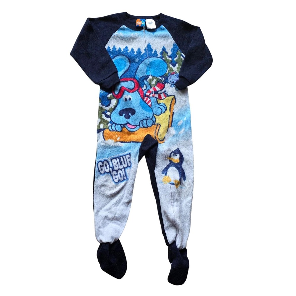 Nick Jr Blues Clues Toddler Boys Blue Fleece Footed Pajamas Sleeper Size‎ 4T Y2K